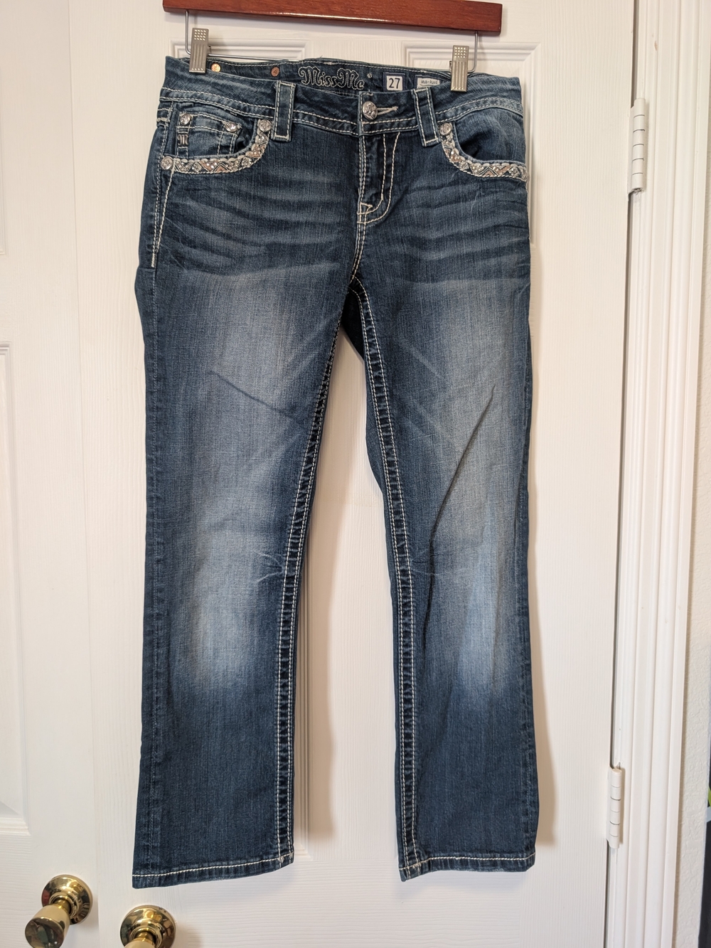 Miss Me Dark Blue Bootcut Jeans with Embellished Pockets